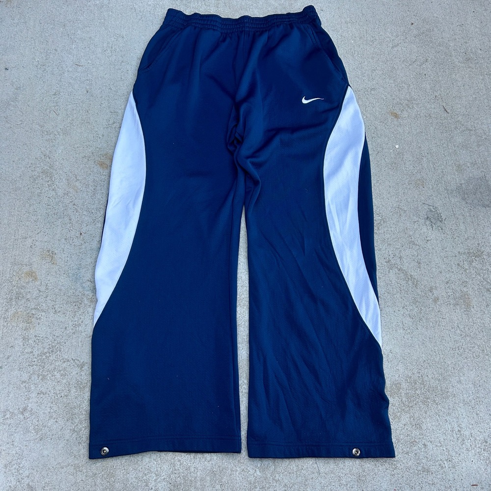 Nike Track Pants Large Navy Blue Baggy Wide Leg Silky Y2K Vintage 90s w/ Pockets
